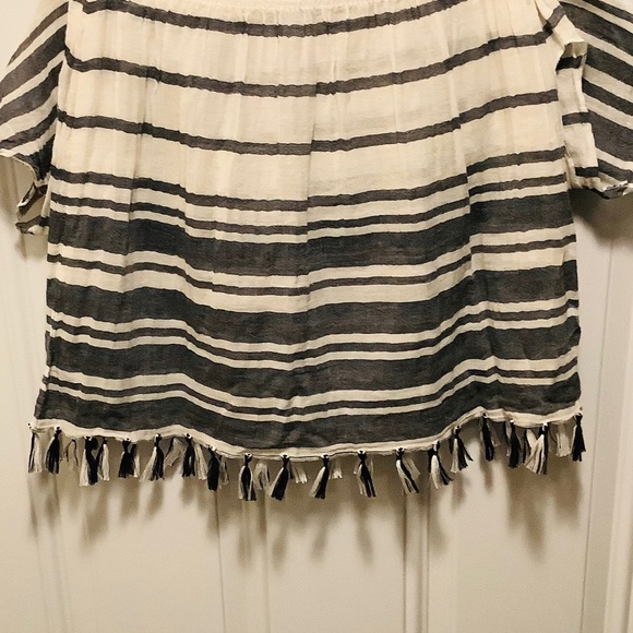 ATHLETA| Swim Cover-up X-Small Black White Stripes Tassles 100% Cotton - Picture 3 of 6